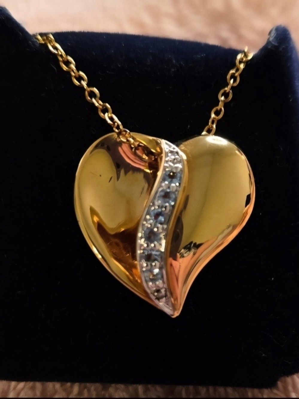 The Bradford Exchange Gold Heart Necklace with Crystal Ribbon Accent